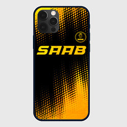 Чехол для iPhone 12 Pro Saab - gold gradient: символ сверху, цвет: 3D-черный