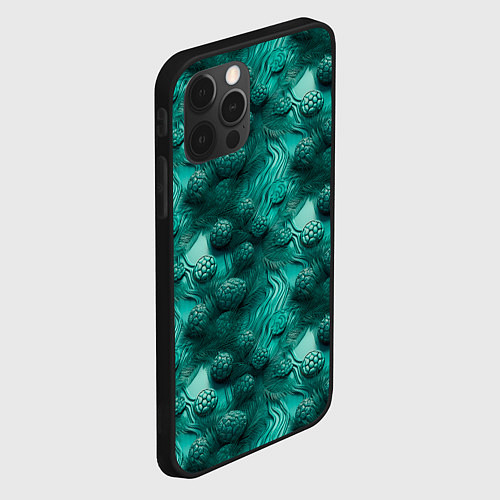 Чехол iPhone 12 Pro Абстрактные зеленые шишки / 3D-Черный – фото 2