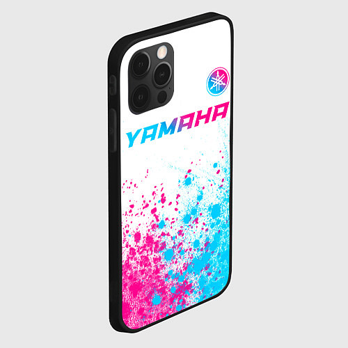 Чехол iPhone 12 Pro Yamaha neon gradient style: символ сверху / 3D-Черный – фото 2
