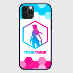 Чехол для iPhone 12 Pro Tomb Raider neon gradient style, цвет: 3D-черный
