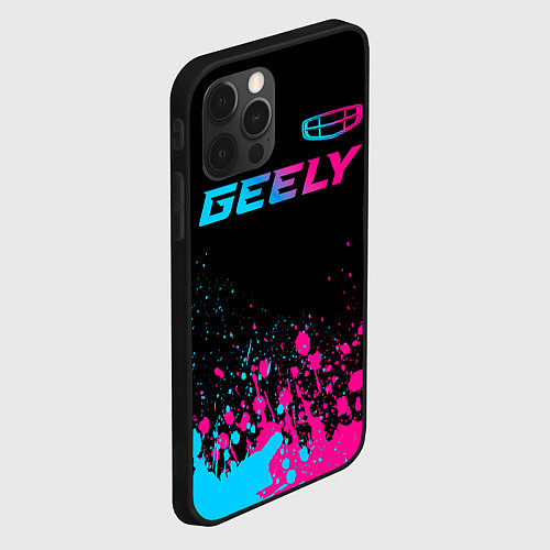 Чехол iPhone 12 Pro Geely - neon gradient: символ сверху / 3D-Черный – фото 2