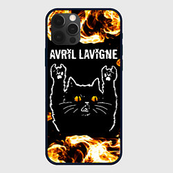 Чехол для iPhone 12 Pro Avril Lavigne рок кот и огонь, цвет: 3D-черный