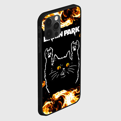 Чехол iPhone 12 Pro Linkin Park рок кот и огонь / 3D-Черный – фото 2