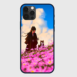 Чехол для iPhone 12 Pro Девушка самурай и сиба ину, цвет: 3D-черный