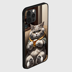 Чехол для iPhone 12 Pro Кот сидит на диване с напитком, цвет: 3D-черный — фото 2