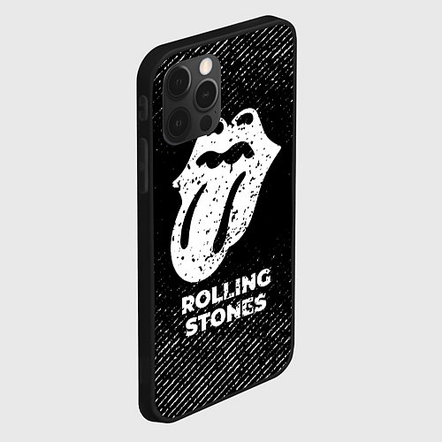 Чехол iPhone 12 Pro Rolling Stones с потертостями на темном фоне / 3D-Черный – фото 2