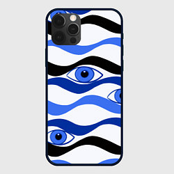 Чехол для iPhone 12 Pro Глазки плывущие в голубых волнах, цвет: 3D-черный