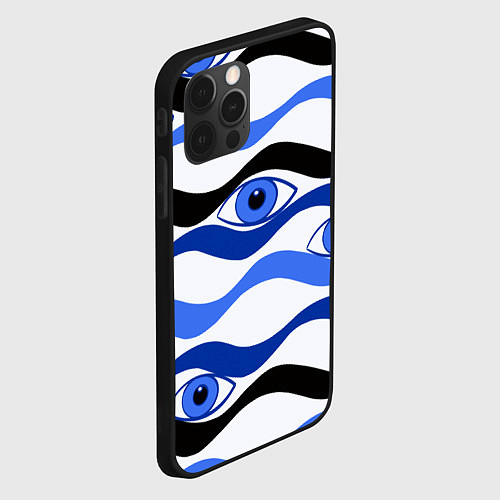Чехол iPhone 12 Pro Глазки плывущие в голубых волнах / 3D-Черный – фото 2