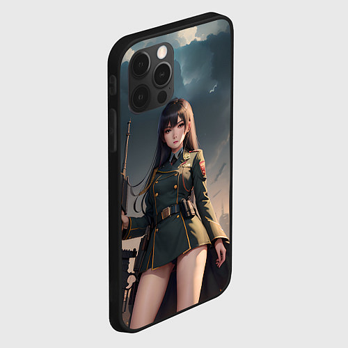 Чехол iPhone 12 Pro Девушка офицер с винтовкой / 3D-Черный – фото 2