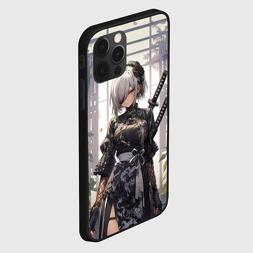 Чехол iPhone 12 Pro Nier automata девушка с мечами / 3D-Черный – фото 2