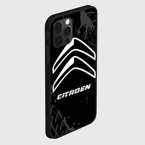 Чехол iPhone 12 Pro Citroen speed на темном фоне со следами шин / 3D-Черный – фото 2