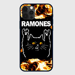 Чехол для iPhone 12 Pro Ramones рок кот и огонь, цвет: 3D-черный