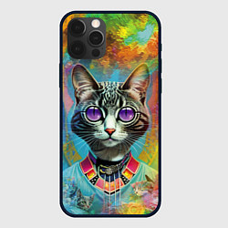 Чехол для iPhone 12 Pro Cat fashionista - neural network, цвет: 3D-черный