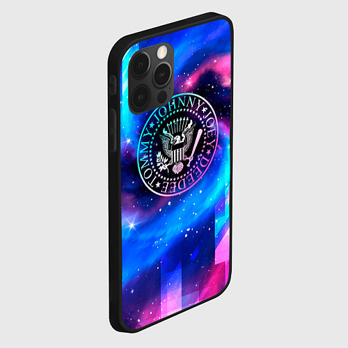 Чехол iPhone 12 Pro Ramones неоновый космос / 3D-Черный – фото 2