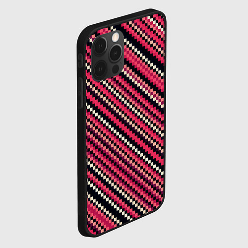 Чехол iPhone 12 Pro Полосы пиксели красный / 3D-Черный – фото 2