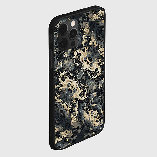 Чехол iPhone 12 Pro Японские волны в темных тонах / 3D-Черный – фото 2
