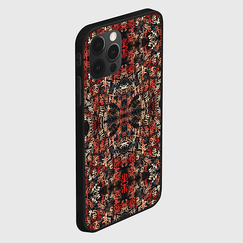 Чехол iPhone 12 Pro Красные иероглифы на черном фоне / 3D-Черный – фото 2