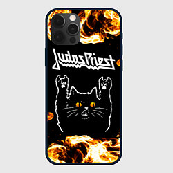 Чехол для iPhone 12 Pro Judas Priest рок кот и огонь, цвет: 3D-черный