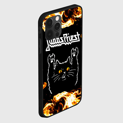 Чехол iPhone 12 Pro Judas Priest рок кот и огонь / 3D-Черный – фото 2