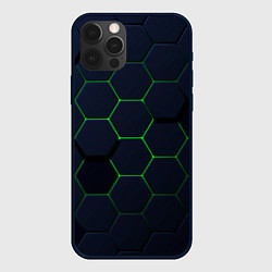 Чехол для iPhone 12 Pro Honeycombs green, цвет: 3D-черный
