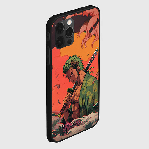 Чехол iPhone 12 Pro Зоро на закате - One Piece / 3D-Черный – фото 2