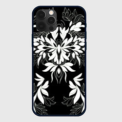 Чехол iPhone 12 Pro Цветы орнамент чб