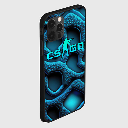 Чехол iPhone 12 Pro CS GO blue neon logo / 3D-Черный – фото 2