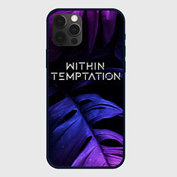 Чехол для iPhone 12 Pro Within Temptation neon monstera, цвет: 3D-черный