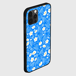 Чехол для iPhone 12 Pro Белые птицы голуби и цветы яблони на синем фоне не, цвет: 3D-черный — фото 2
