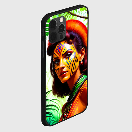 Чехол iPhone 12 Pro Девушка воин в боевой раскраске / 3D-Черный – фото 2