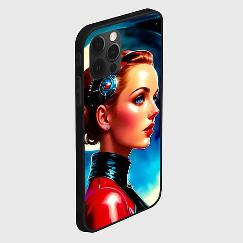 Чехол iPhone 12 Pro Девушка связист в космосе / 3D-Черный – фото 2