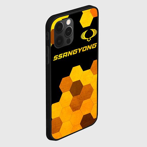 Чехол iPhone 12 Pro SsangYong - gold gradient: символ сверху / 3D-Черный – фото 2