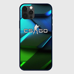 Чехол для iPhone 12 Pro CS GO green blue abstract, цвет: 3D-черный