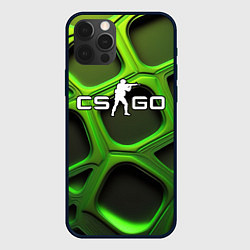 Чехол для iPhone 12 Pro CS GO объемные зеленые соты, цвет: 3D-черный