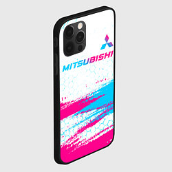 Чехол для iPhone 12 Pro Mitsubishi neon gradient style: символ сверху, цвет: 3D-черный — фото 2