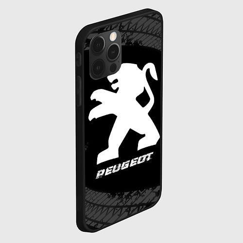 Чехол iPhone 12 Pro Peugeot speed на темном фоне со следами шин / 3D-Черный – фото 2