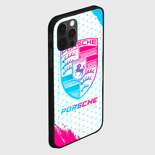 Чехол iPhone 12 Pro Porsche neon gradient style / 3D-Черный – фото 2