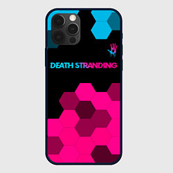 Чехол для iPhone 12 Pro Death Stranding - neon gradient: символ сверху, цвет: 3D-черный