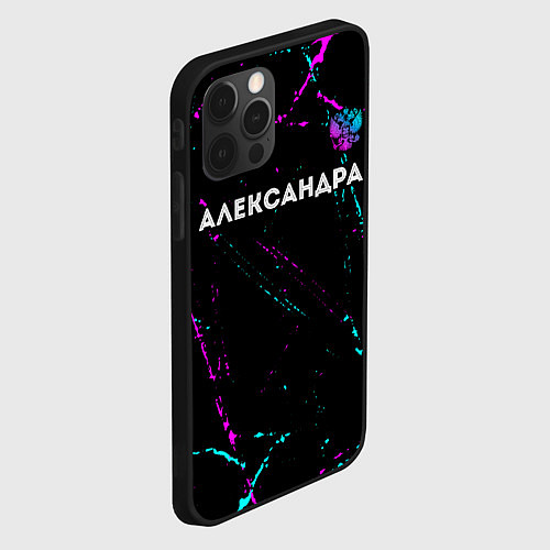 Чехол iPhone 12 Pro Александра и неоновый герб России: символ сверху / 3D-Черный – фото 2