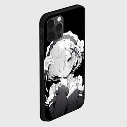 Чехол для iPhone 12 Pro Рем из ре зеро - черно белый портрет, цвет: 3D-черный — фото 2