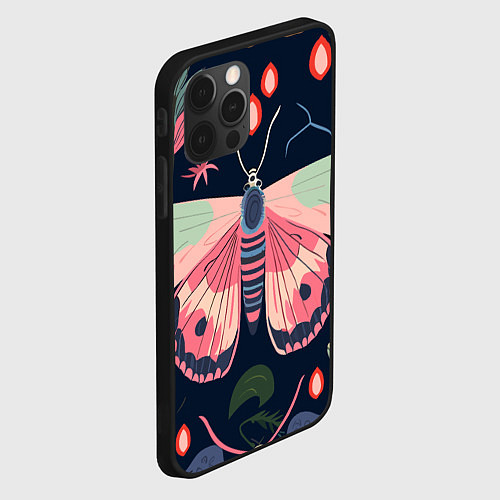 Чехол iPhone 12 Pro Паттерн из бабочек / 3D-Черный – фото 2