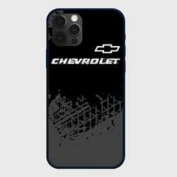 Чехол iPhone 12 Pro Chevrolet speed на темном фоне со следами шин: сим