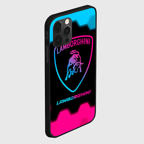 Чехол iPhone 12 Pro Lamborghini - neon gradient / 3D-Черный – фото 2