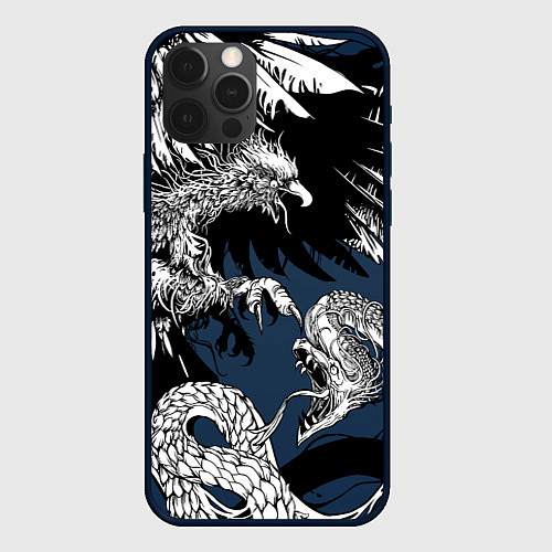 Чехол iPhone 12 Pro Орёл против змеи / 3D-Черный – фото 1