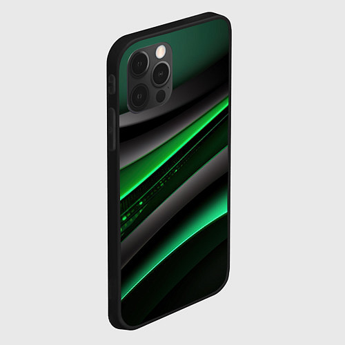 Чехол iPhone 12 Pro Black green line / 3D-Черный – фото 2