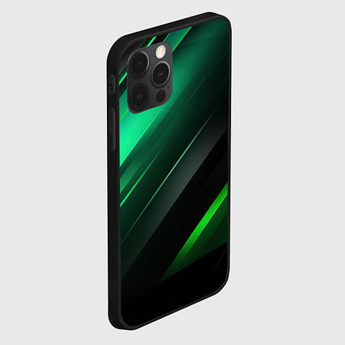 Чехол iPhone 12 Pro Black green abstract / 3D-Черный – фото 2