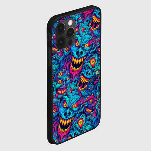 Чехол iPhone 12 Pro Неоновые монстры - graffiti art style pattern / 3D-Черный – фото 2