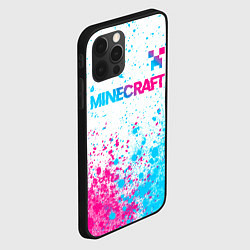 Чехол для iPhone 12 Pro Minecraft neon gradient style: символ сверху, цвет: 3D-черный — фото 2