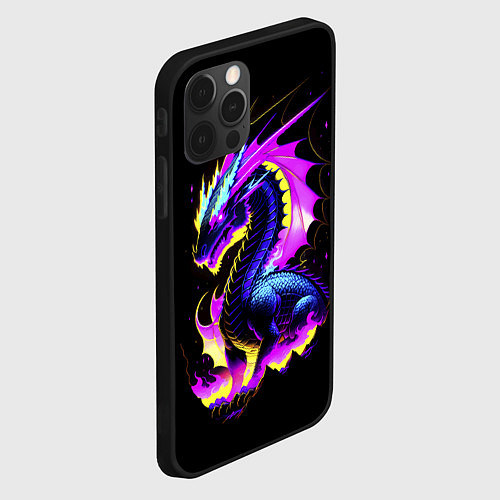 Чехол iPhone 12 Pro Неоновый космический дракон / 3D-Черный – фото 2