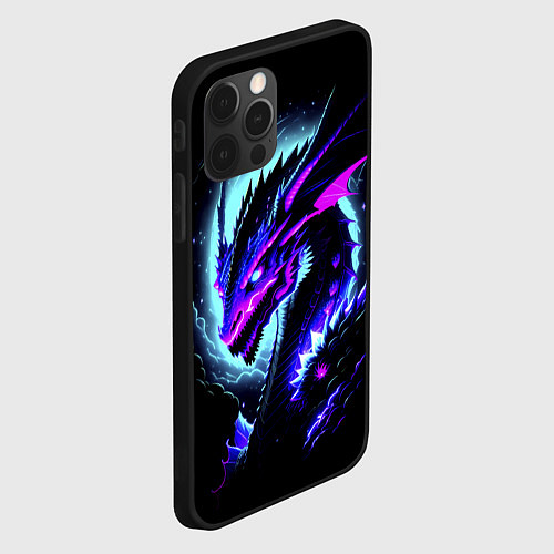 Чехол iPhone 12 Pro Морда дракона - неоновое свечение / 3D-Черный – фото 2
